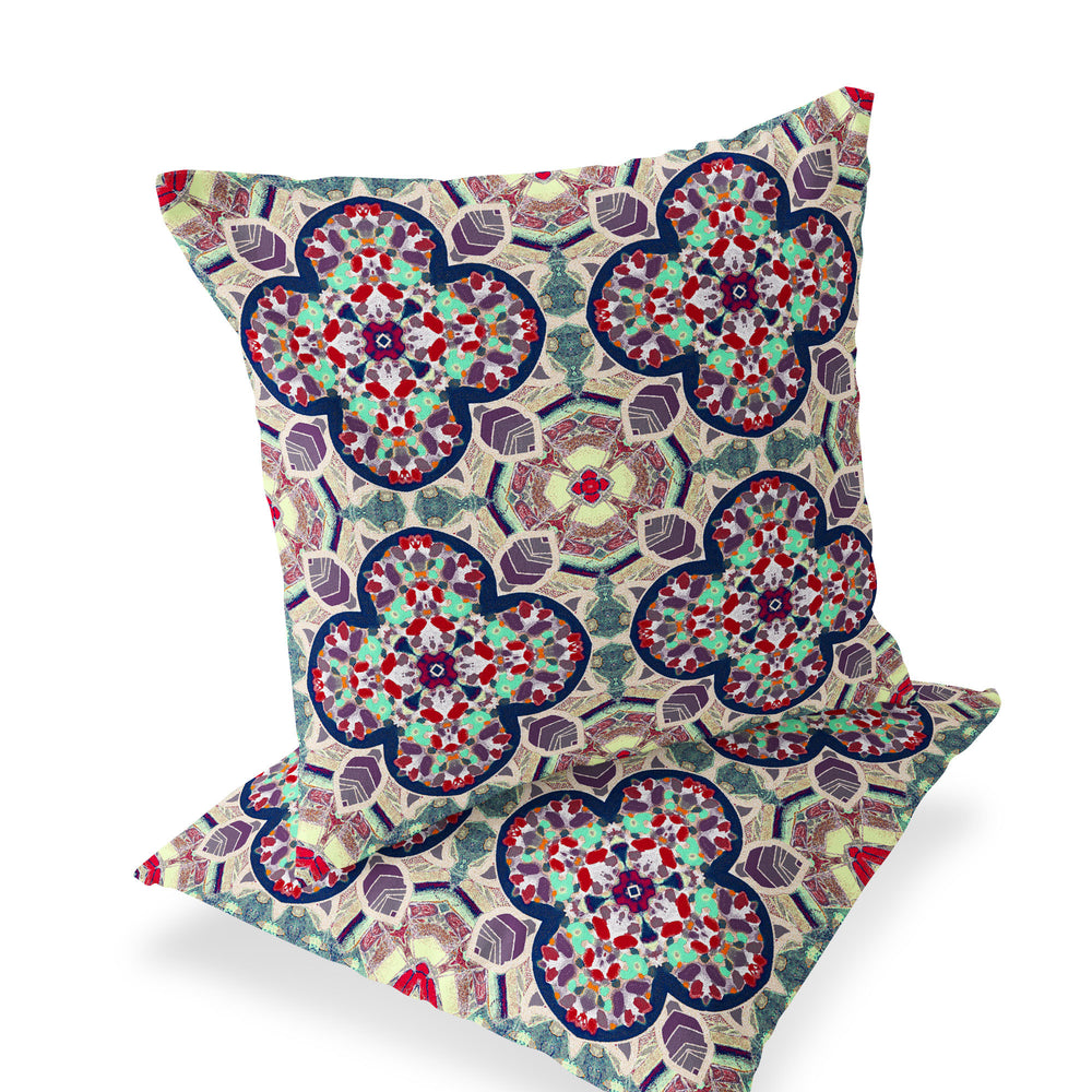 Homeroots Set Of Two 16" X 16" Green And Red Blown Seam Floral Indoor Outdoor Throw Pillow  Polyester 535620