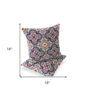 Homeroots Set Of Two 16" X 16" Green And Red Blown Seam Floral Indoor Outdoor Throw Pillow  Polyester 535620
