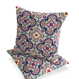 Homeroots Set Of Two 16" X 16" Green And Red Blown Seam Floral Indoor Outdoor Throw Pillow  Polyester 535620