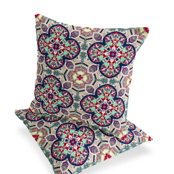 Homeroots Set Of Two 16" X 16" Green And Red Blown Seam Floral Indoor Outdoor Throw Pillow  Polyester 535620