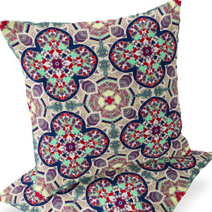 Homeroots Set Of Two 16" X 16" Green And Red Blown Seam Floral Indoor Outdoor Throw Pillow  Polyester 535620