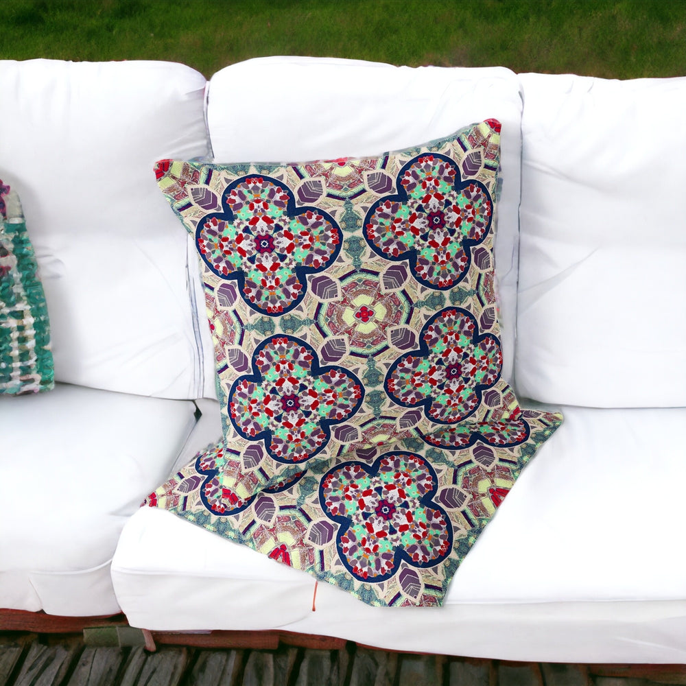 Homeroots Set Of Two 16" X 16" Green And Red Blown Seam Floral Indoor Outdoor Throw Pillow  Polyester 535620