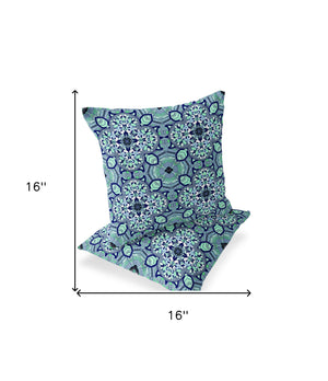 Homeroots Set Of Two 16" X 16" Blue And Green Blown Seam Floral Indoor Outdoor Throw Pillow  Polyester 535621