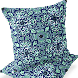 Homeroots Set Of Two 16" X 16" Blue And Green Blown Seam Floral Indoor Outdoor Throw Pillow  Polyester 535621