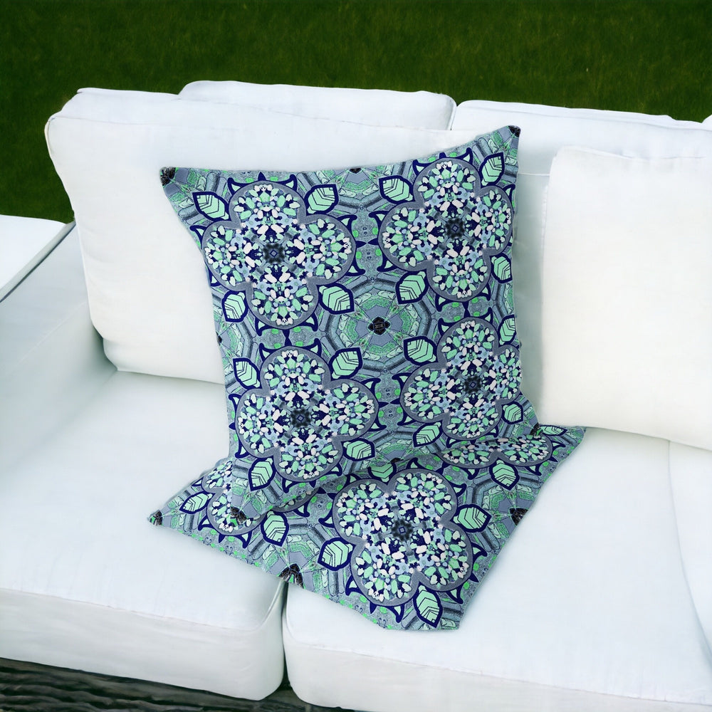 Homeroots Set Of Two 16" X 16" Blue And Green Blown Seam Floral Indoor Outdoor Throw Pillow  Polyester 535621