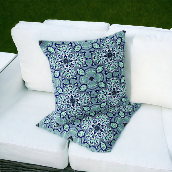 Homeroots Set Of Two 16" X 16" Blue And Green Blown Seam Floral Indoor Outdoor Throw Pillow  Polyester 535621