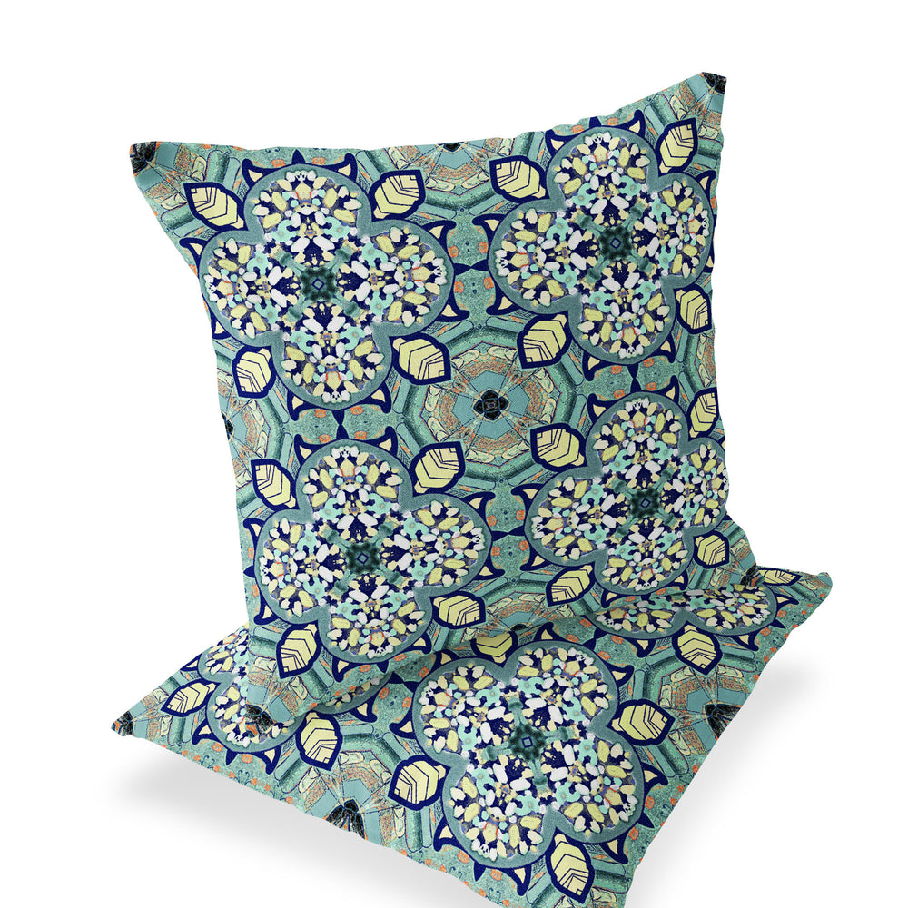 Homeroots Set Of Two 16" X 16" Green And Yellow Blown Seam Floral Indoor Outdoor Throw Pillow  Polyester 535622