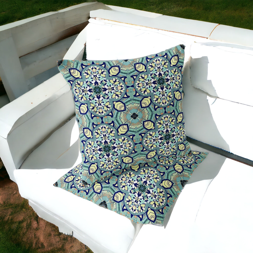 Homeroots Set Of Two 16" X 16" Green And Yellow Blown Seam Floral Indoor Outdoor Throw Pillow  Polyester 535622