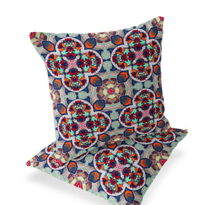 Homeroots Set Of Two 16" X 16" Blue And Orange Blown Seam Floral Indoor Outdoor Throw Pillow  Polyester 535623