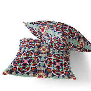 Homeroots Set Of Two 16" X 16" Blue And Orange Blown Seam Floral Indoor Outdoor Throw Pillow  Polyester 535623