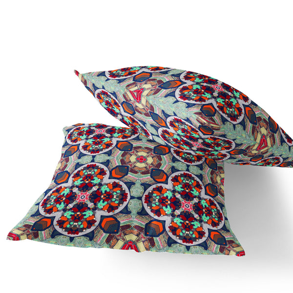 Homeroots Set Of Two 16" X 16" Blue And Orange Blown Seam Floral Indoor Outdoor Throw Pillow  Polyester 535623