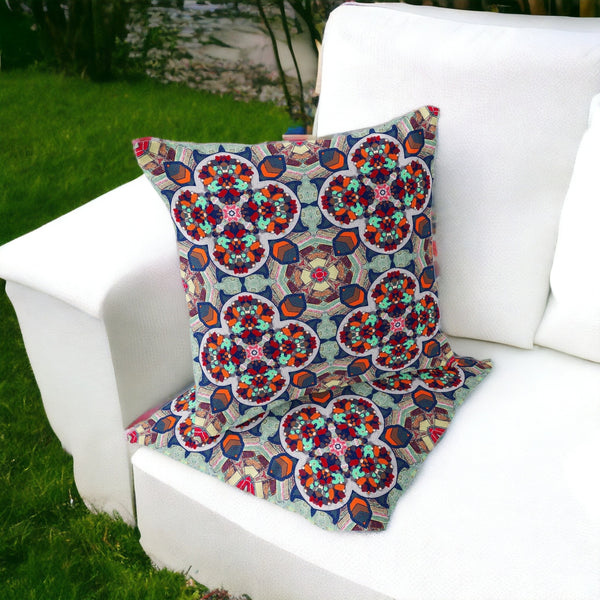 Homeroots Set Of Two 16" X 16" Blue And Orange Blown Seam Floral Indoor Outdoor Throw Pillow  Polyester 535623