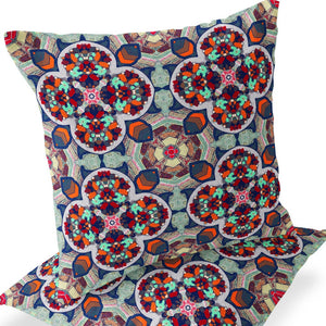 Homeroots Set Of Two 16" X 16" Blue And Orange Blown Seam Floral Indoor Outdoor Throw Pillow  Polyester 535623
