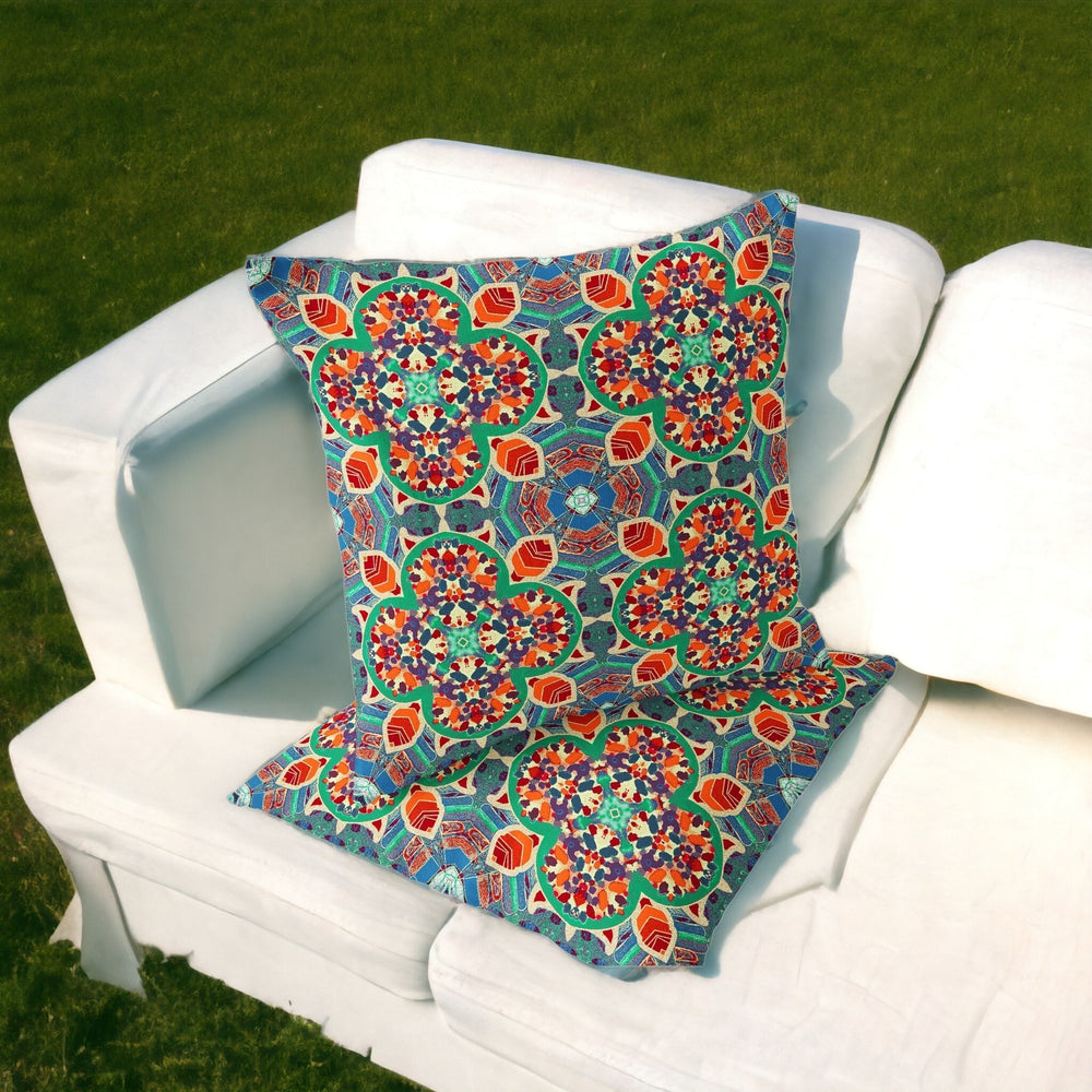 Homeroots Set Of Two 16" X 16" Blue And Orange Blown Seam Floral Indoor Outdoor Throw Pillow  Polyester 535625