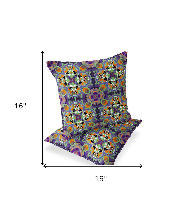 Homeroots Set Of Two 16" X 16" Purple And White Blown Seam Floral Indoor Outdoor Throw Pillow  Polyester 535626