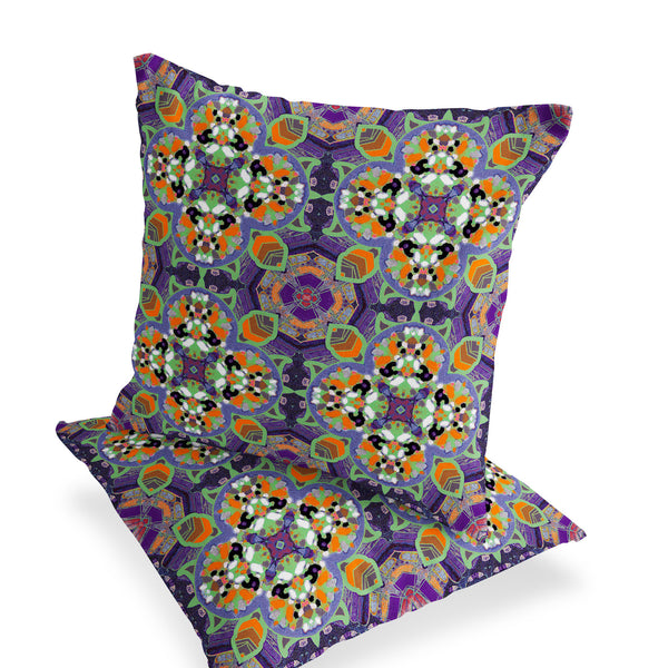 Homeroots Set Of Two 16" X 16" Purple And White Blown Seam Floral Indoor Outdoor Throw Pillow  Polyester 535626