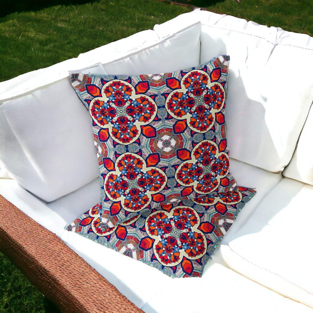 Homeroots Set Of Two 16" X 16" Blue And Orange Blown Seam Floral Indoor Outdoor Throw Pillow  Polyester 535627