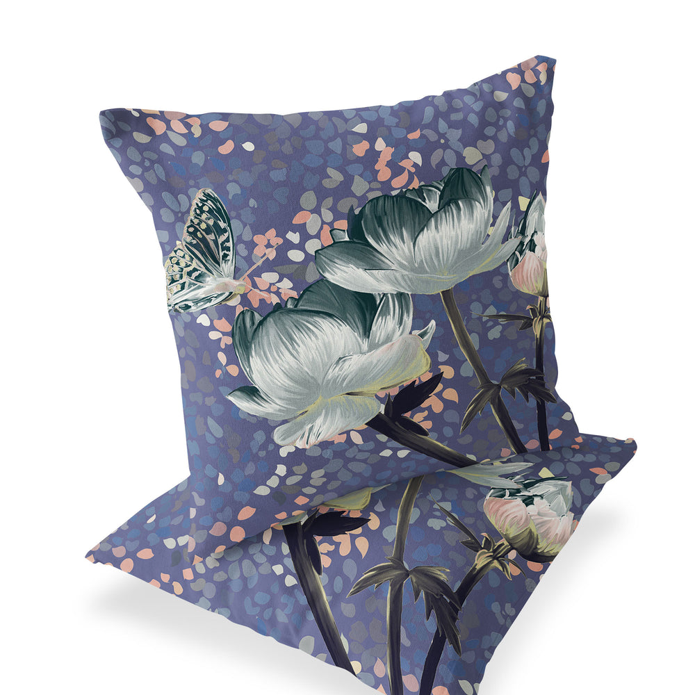 Homeroots Set Of Two 16" X 16" Green And Pink Butterfly Blown Seam Floral Indoor Outdoor Throw Pillow  Polyester 535628