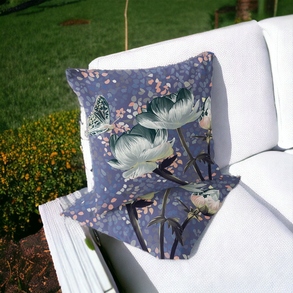 Homeroots Set Of Two 16" X 16" Green And Pink Butterfly Blown Seam Floral Indoor Outdoor Throw Pillow  Polyester 535628