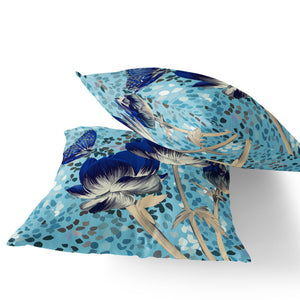 Homeroots Set Of Two 16" X 16" Blue And Gray Butterfly Blown Seam Floral Indoor Outdoor Throw Pillow  Polyester 535629