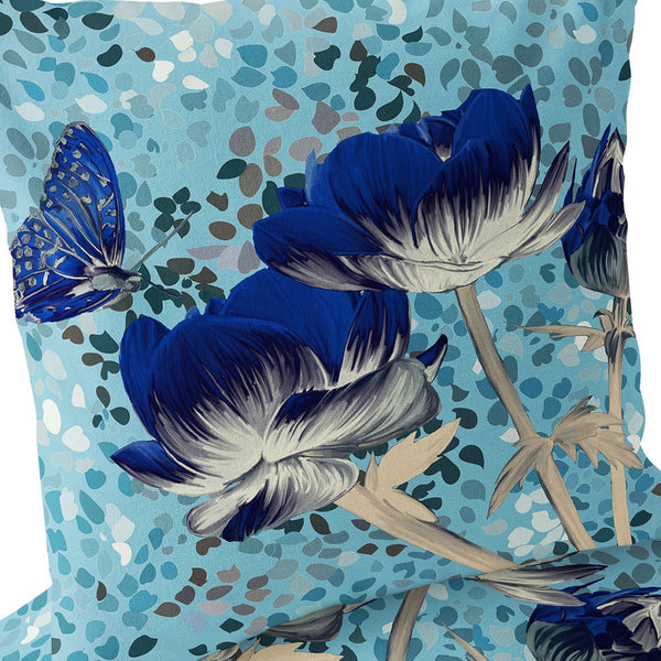 Homeroots Set Of Two 16" X 16" Blue And Gray Butterfly Blown Seam Floral Indoor Outdoor Throw Pillow  Polyester 535629