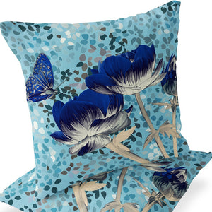 Homeroots Set Of Two 16" X 16" Blue And Gray Butterfly Blown Seam Floral Indoor Outdoor Throw Pillow  Polyester 535629