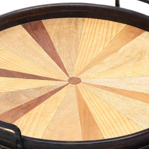 English Elm Handmade Wood Round Serving Tray Large Raised Rim Artisan Platter for Coffee Tables B346P327334