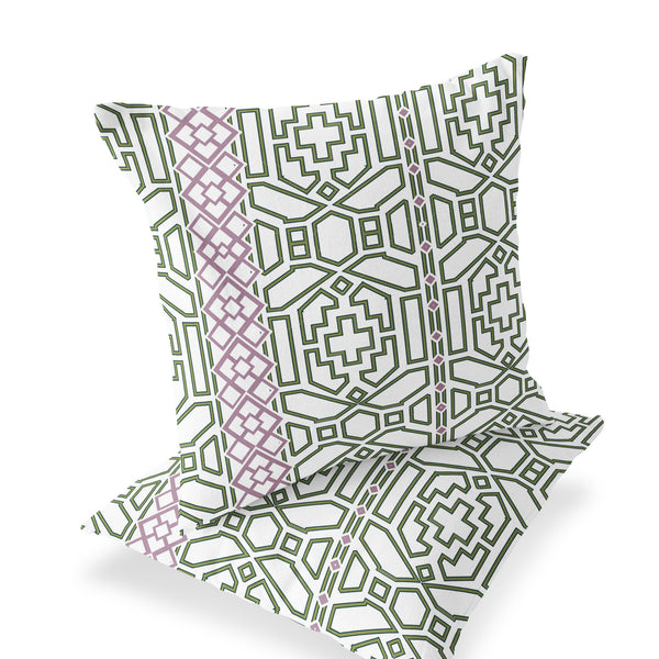 Homeroots Set Of Two 16" X 16" Green And White Blown Seam Geometric Indoor Outdoor Throw Pillow  Polyester 535630