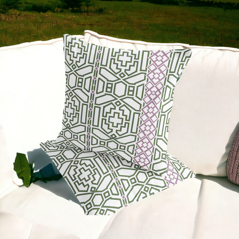 Homeroots Set Of Two 16" X 16" Green And White Blown Seam Geometric Indoor Outdoor Throw Pillow  Polyester 535630