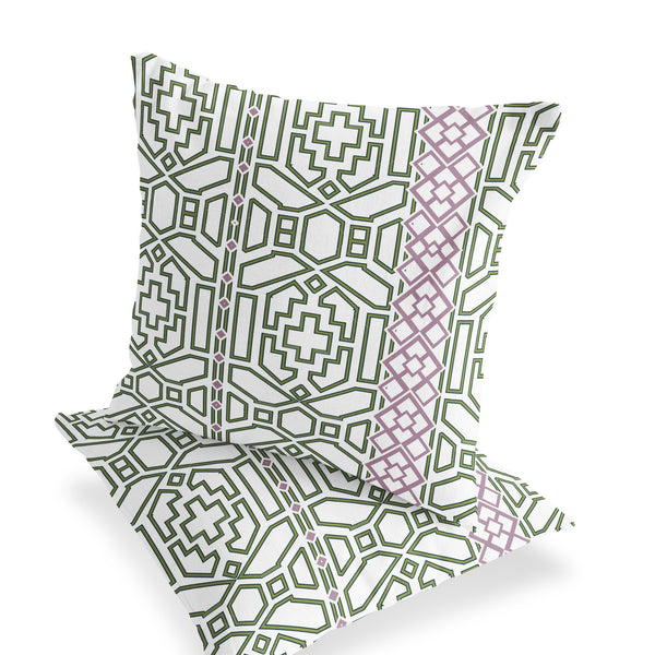 Homeroots Set Of Two 16" X 16" Green And White Blown Seam Geometric Indoor Outdoor Throw Pillow  Polyester 535630