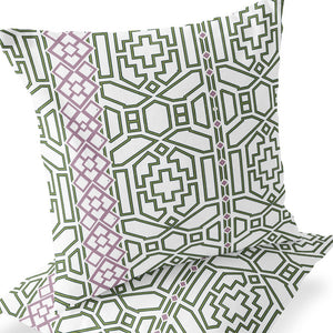 Homeroots Set Of Two 16" X 16" Green And White Blown Seam Geometric Indoor Outdoor Throw Pillow  Polyester 535630