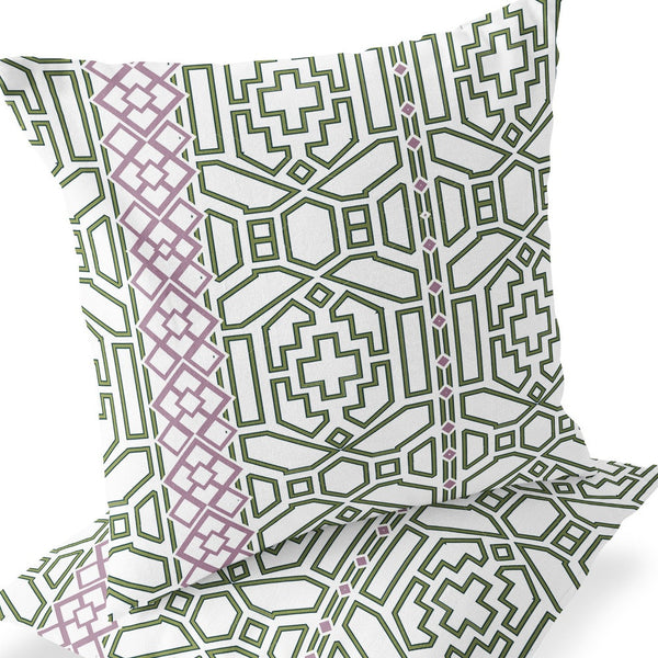 Homeroots Set Of Two 16" X 16" Green And White Blown Seam Geometric Indoor Outdoor Throw Pillow  Polyester 535630