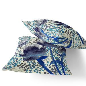 Homeroots Set Of Two 16" X 16" Blue And Gray Butterfly Blown Seam Floral Indoor Outdoor Throw Pillow  Polyester 535632