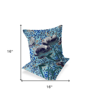 Homeroots Set Of Two 16" X 16" Blue And White Butterfly Blown Seam Floral Indoor Outdoor Throw Pillow  Polyester 535635