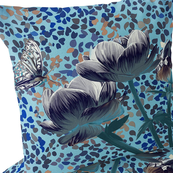 Homeroots Set Of Two 16" X 16" Blue And White Butterfly Blown Seam Floral Indoor Outdoor Throw Pillow  Polyester 535635