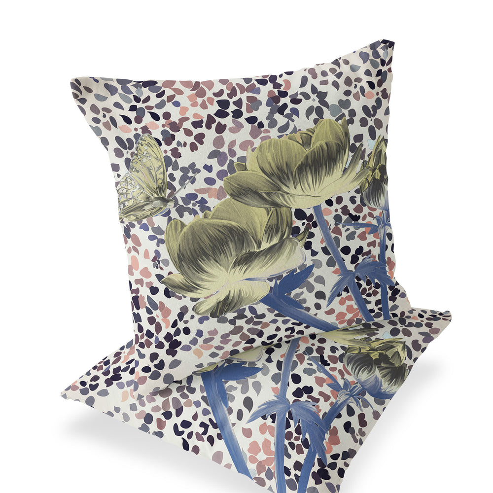 Homeroots Set Of Two 16" X 16" Blue And Yellow Butterfly Blown Seam Floral Indoor Outdoor Throw Pillow  Polyester 535637