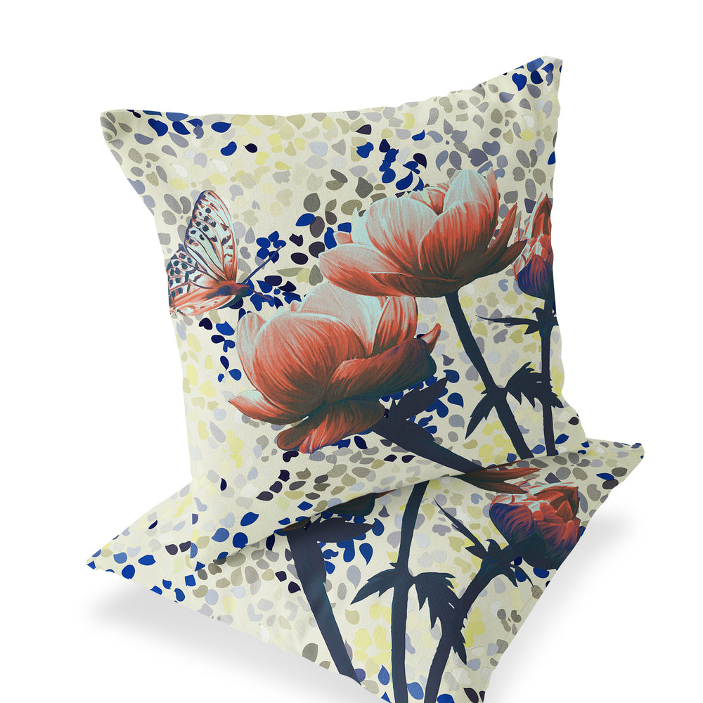 Homeroots Set Of Two 16" X 16" Green And Yellow Butterfly Blown Seam Floral Indoor Outdoor Throw Pillow  Polyester 535638