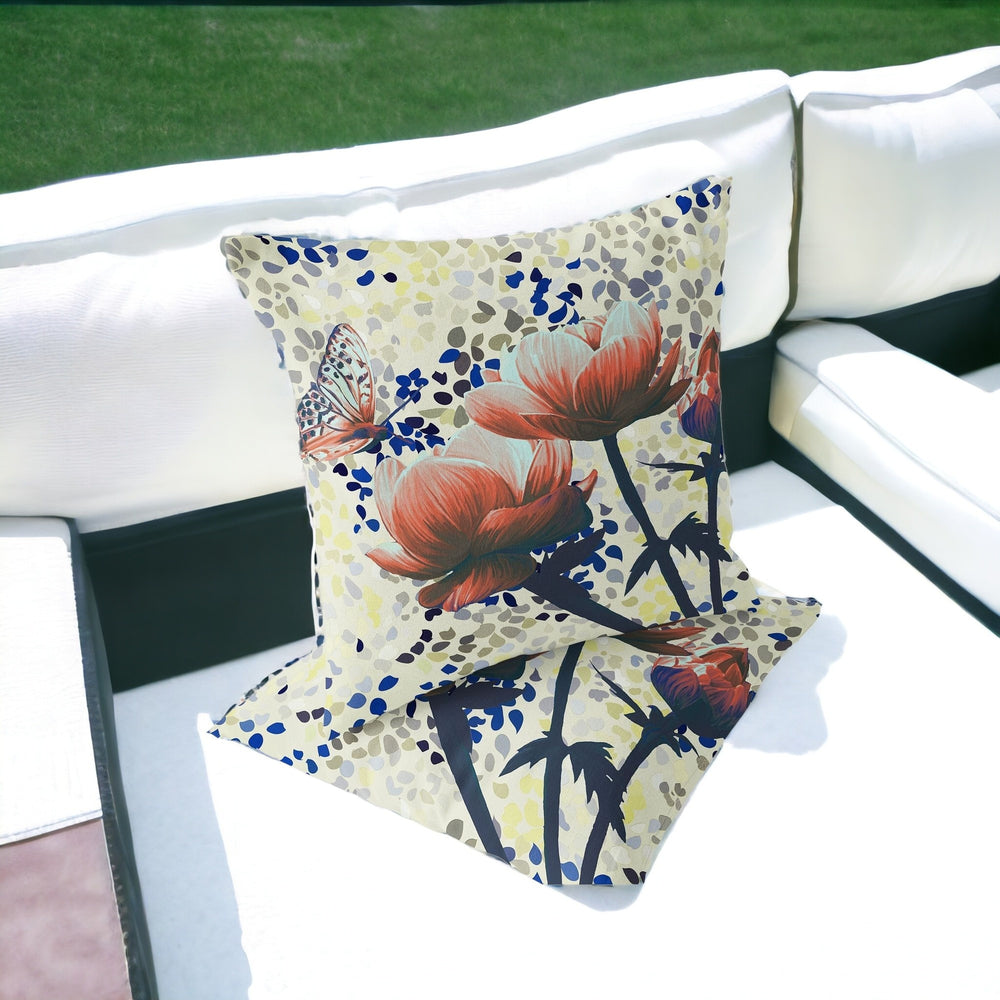 Homeroots Set Of Two 16" X 16" Green And Yellow Butterfly Blown Seam Floral Indoor Outdoor Throw Pillow  Polyester 535638