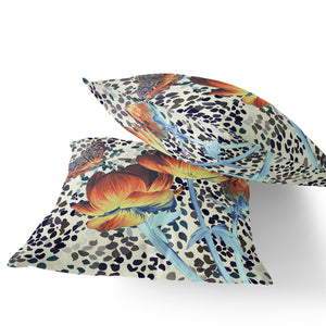 Homeroots Set Of Two 16" X 16" Blue And Orange Butterfly Blown Seam Floral Indoor Outdoor Throw Pillow  Polyester 535639