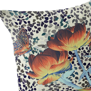 Homeroots Set Of Two 16" X 16" Blue And Orange Butterfly Blown Seam Floral Indoor Outdoor Throw Pillow  Polyester 535639