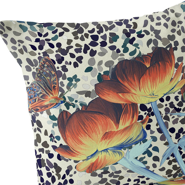Homeroots Set Of Two 16" X 16" Blue And Orange Butterfly Blown Seam Floral Indoor Outdoor Throw Pillow  Polyester 535639