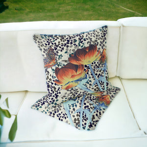 Homeroots Set Of Two 16" X 16" Blue And Orange Butterfly Blown Seam Floral Indoor Outdoor Throw Pillow  Polyester 535639