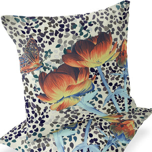 Homeroots Set Of Two 16" X 16" Blue And Orange Butterfly Blown Seam Floral Indoor Outdoor Throw Pillow  Polyester 535639