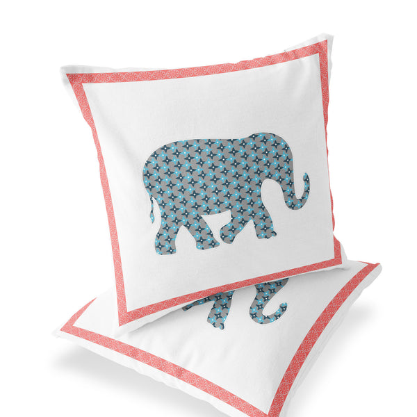 Homeroots Set Of Two 16" X 16" Blue And White Elephant Blown Seam Animal Print Indoor Outdoor Throw Pillow  Polyester 535641