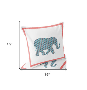 Homeroots Set Of Two 16" X 16" Blue And White Elephant Blown Seam Animal Print Indoor Outdoor Throw Pillow  Polyester 535641