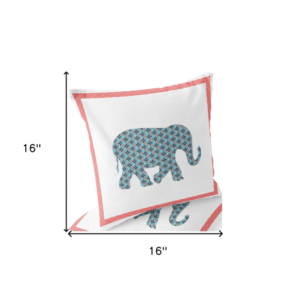 Homeroots Set Of Two 16" X 16" Blue And White Elephant Blown Seam Animal Print Indoor Outdoor Throw Pillow  Polyester 535641