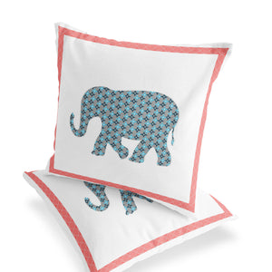 Homeroots Set Of Two 16" X 16" Blue And White Elephant Blown Seam Animal Print Indoor Outdoor Throw Pillow  Polyester 535641