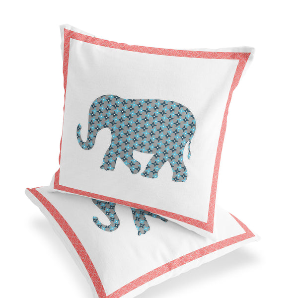 Homeroots Set Of Two 16" X 16" Blue And White Elephant Blown Seam Animal Print Indoor Outdoor Throw Pillow  Polyester 535641