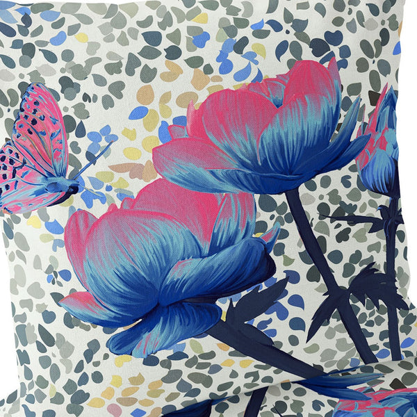 Homeroots Set Of Two 16" X 16" Blue And Pink Butterfly Blown Seam Floral Indoor Outdoor Throw Pillow  Polyester 535643
