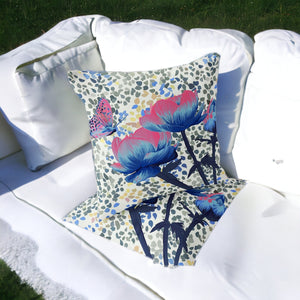 Homeroots Set Of Two 16" X 16" Blue And Pink Butterfly Blown Seam Floral Indoor Outdoor Throw Pillow  Polyester 535643